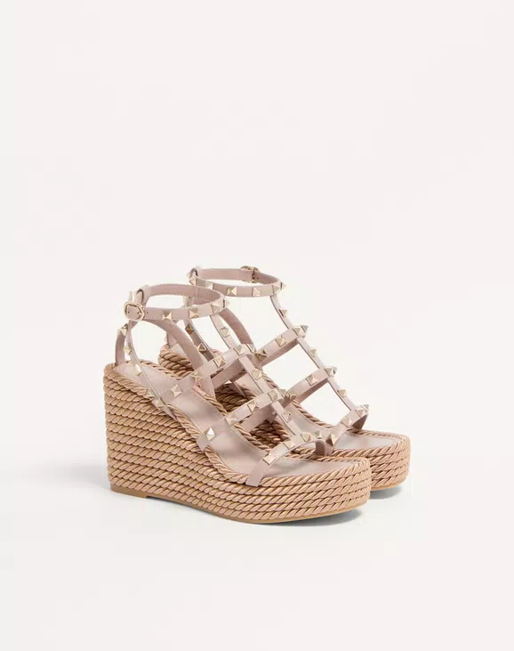 Valentino Rockstud Ankle Strap Wedge Sandal In Calfskin Leather 95 Mm - Image 6
